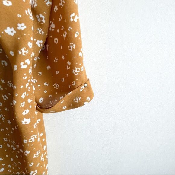 Monk & Lou Dress Floral Shift Mustard 3/4 Cuffed Sleeve Women's S - Picture 4 of 10